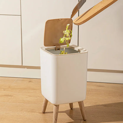 Wood Grain Press-Top Waste Bin