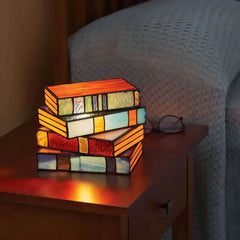 Stacked Books Stained Glass Lamp
