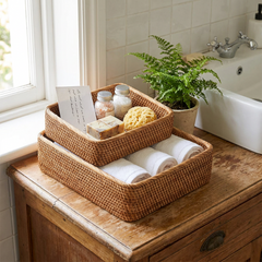 Handwoven Rattan Storage Baskets in use