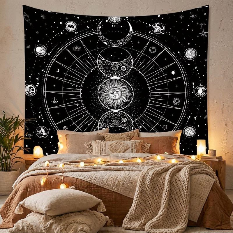 Star and Moon Embroidered Tapestry