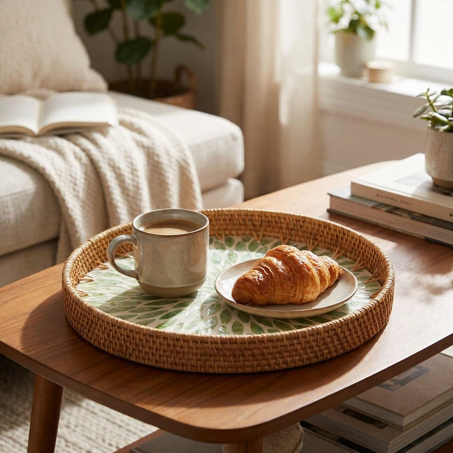 Round Rattan Serving Tray