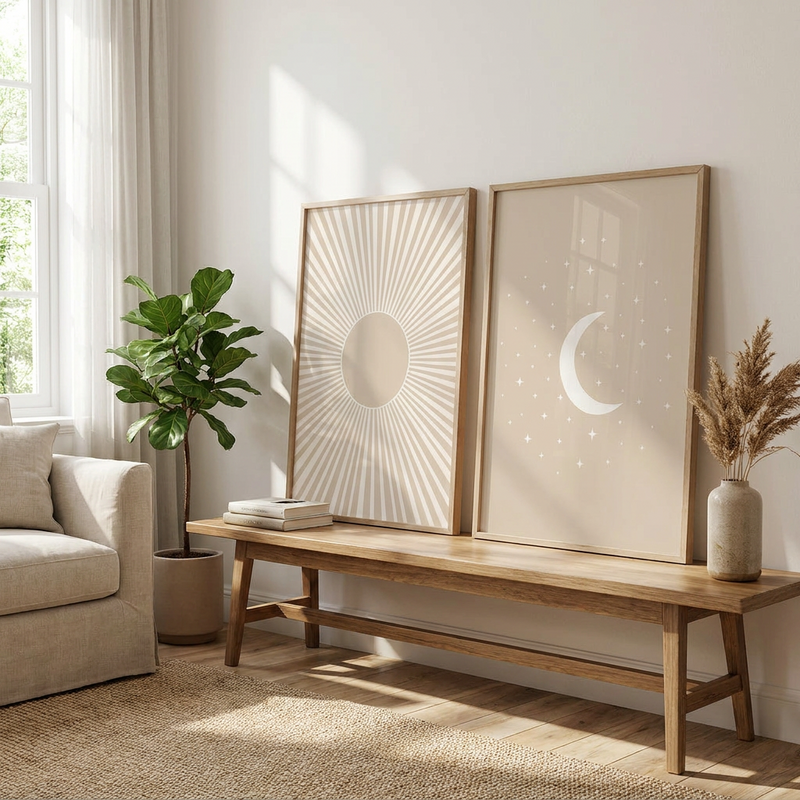 Boho Sun & Moon Canvas Art Set of 2