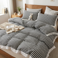 Black & Cream Checkered Bedding Set lifestyle
