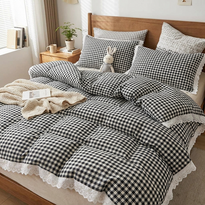 Black & Cream Checkered Bedding Set lifestyle