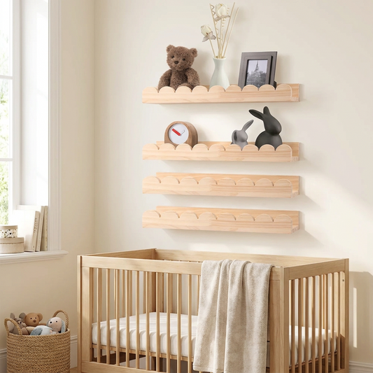 Scalloped Wood Wall Storage Shelf Set lifestyle