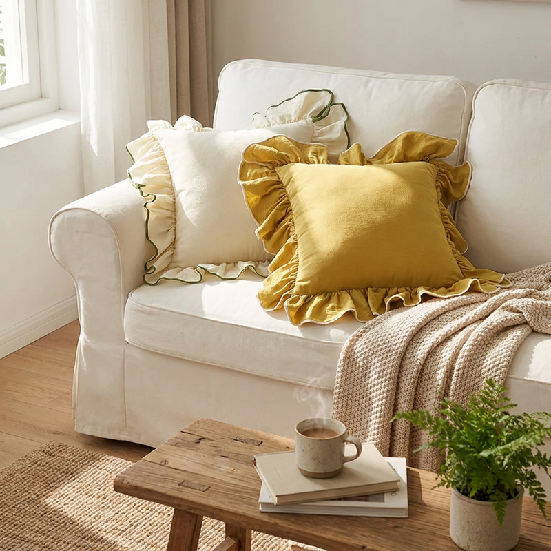 Ruffled Lace Pillow Cover