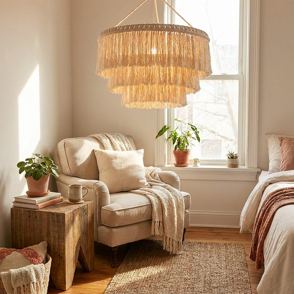 Macrame Tassel Lamp Shade lifestyle photo