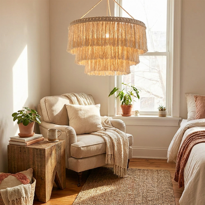 Macrame Tassel Lamp Shade lifestyle photo