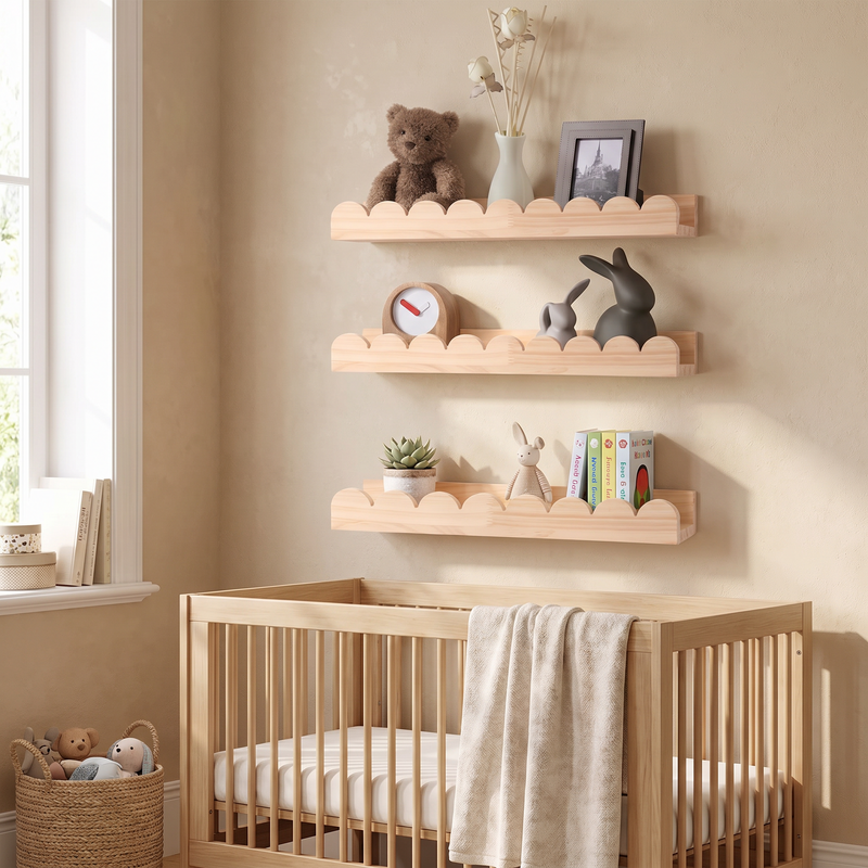 Scalloped Wood Wall Storage Shelf Set