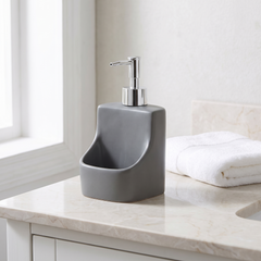 Ceramic bathroom accessory set, Grey, clean bathroom counter setting