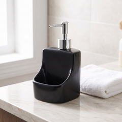 Ceramic bathroom accessory set, Black, clean bathroom counter setting