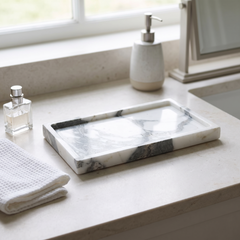 Marble vanity tray, Arabescato, premium styled countertop