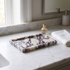 Marble vanity tray, Carrara Viola, premium styled countertop