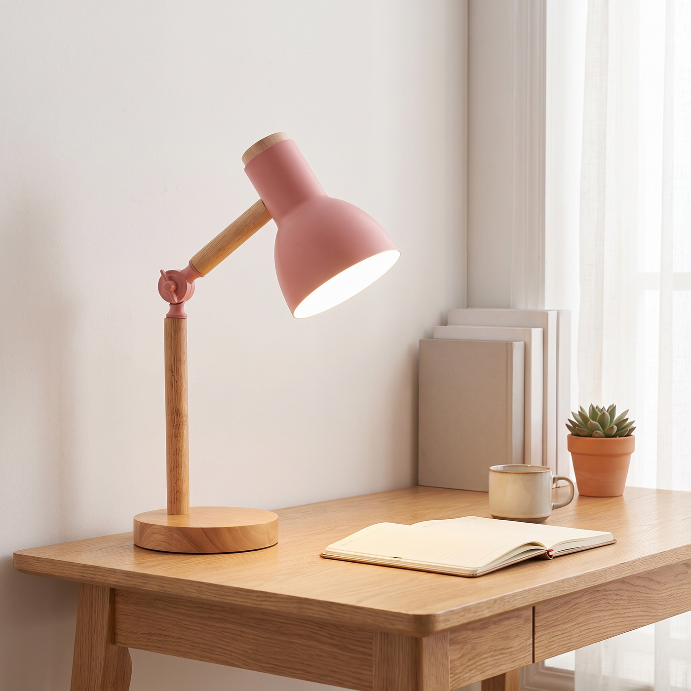 Adjustable Wood Desk Lamp - Pink