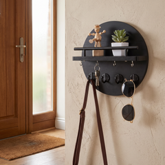Round Wood Key Holder - Black