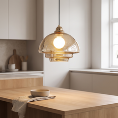 Antique Glass Pendant Light - Amber (Bell Dome)