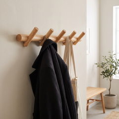 Nordic Oak Wall Coat Rack - 5 Hook