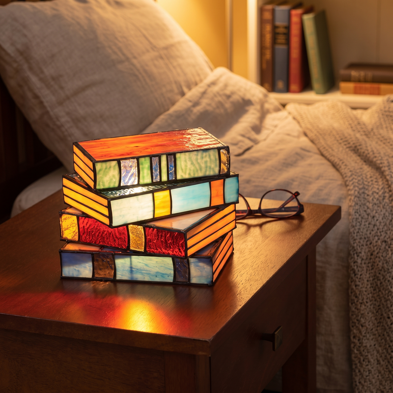 Stacked Books Stained Glass Lamp