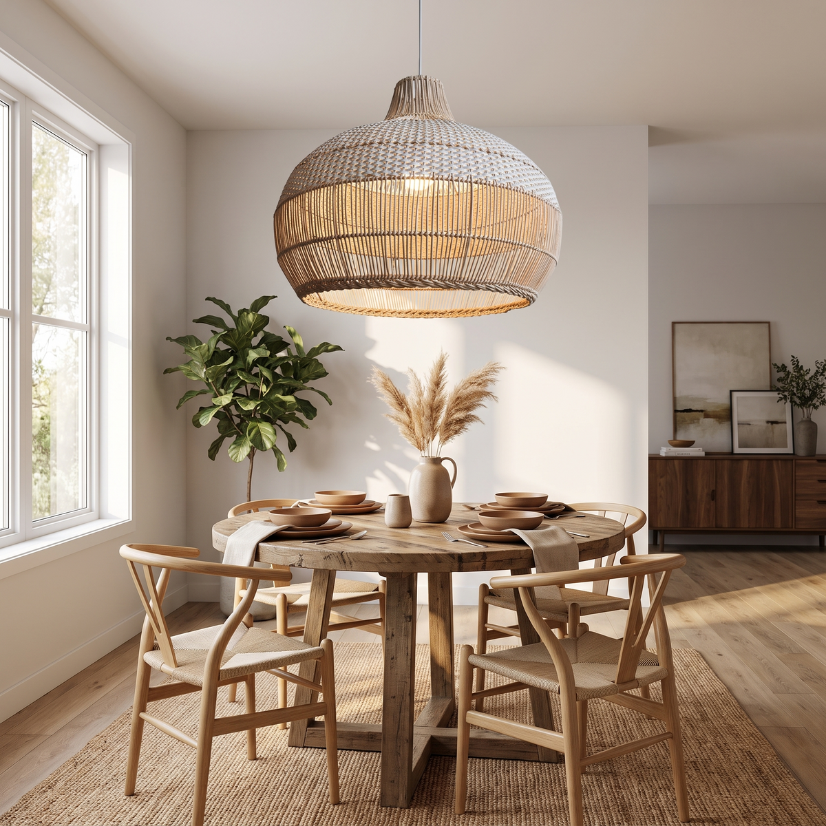Rattan Weave Pendant Chandelier - D30cm
