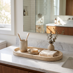Travertine Bathroom Tray Set - Oval Tray (Style A)