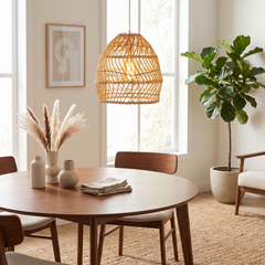 Rattan Cane Pendant Light - 25cm / Cold White