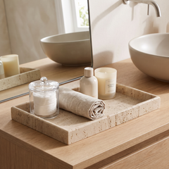 Travertine Bathroom Tray Set - Rectangular Tray (Style A)