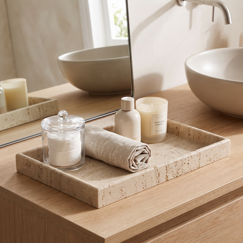 Travertine Bathroom Tray Set