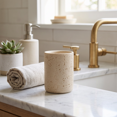 Travertine Bathroom Tray Set - Rinse Cup