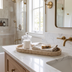 Travertine Bathroom Tray Set - Oval Tray (Style B)