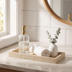 Travertine Bathroom Tray Set - Rectangular Tray (Style B)