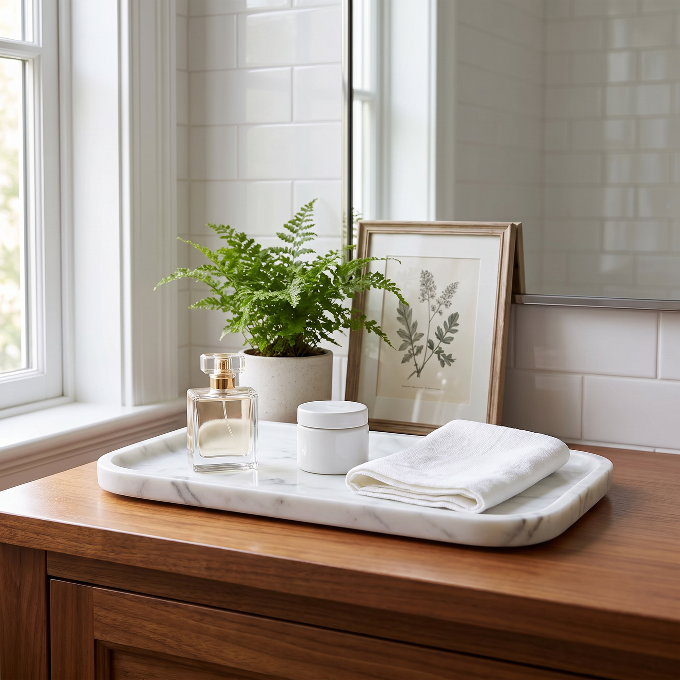Natural Marble Vanity Tray - White Marble