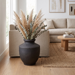 Zen Ceramic Floor Vase - Charcoal Patina, Ribbed