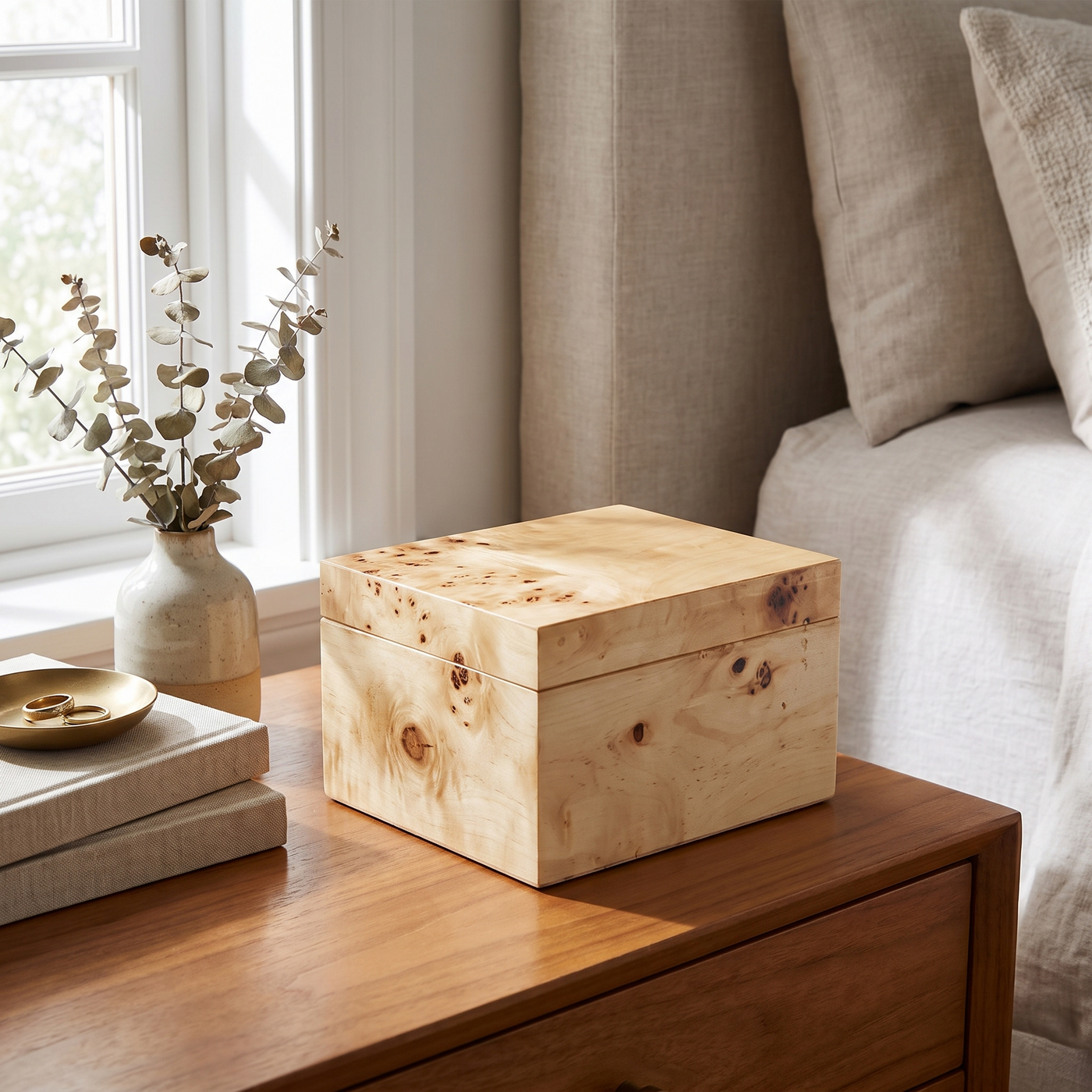 Solid Burl Wood Keepsake Box - Small (105 x 105 x 8mm)