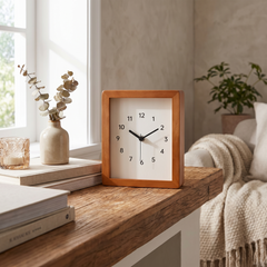 Solid Wood Square Table Clock - Teak Stain