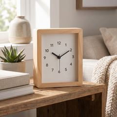Solid Wood Square Table Clock - Natural Blonde Wood