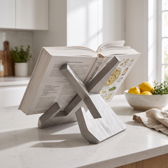 Wooden Cookbook Stand - Light Grey
