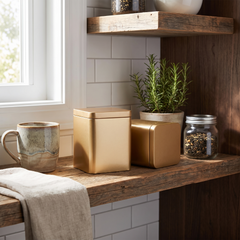 Square Metal Tea Tins - Gold