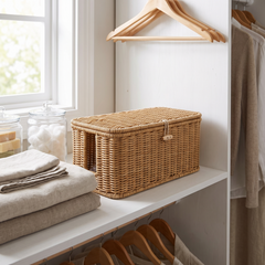 Rattan Pattern Storage Bin - Tan / S