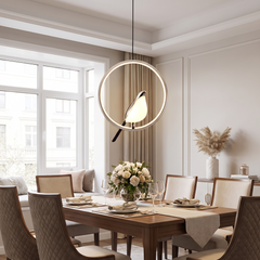 Magpie Bird Pendant Light - Circular – Silver