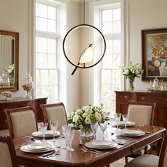 Magpie Bird Pendant Light - Circular – Black & Silver