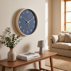Nordic Wooden Wall Clock - Cream Frame – Navy Face (Alt Listing)