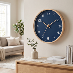 Nordic Wooden Wall Clock - Cream Frame – Navy Face