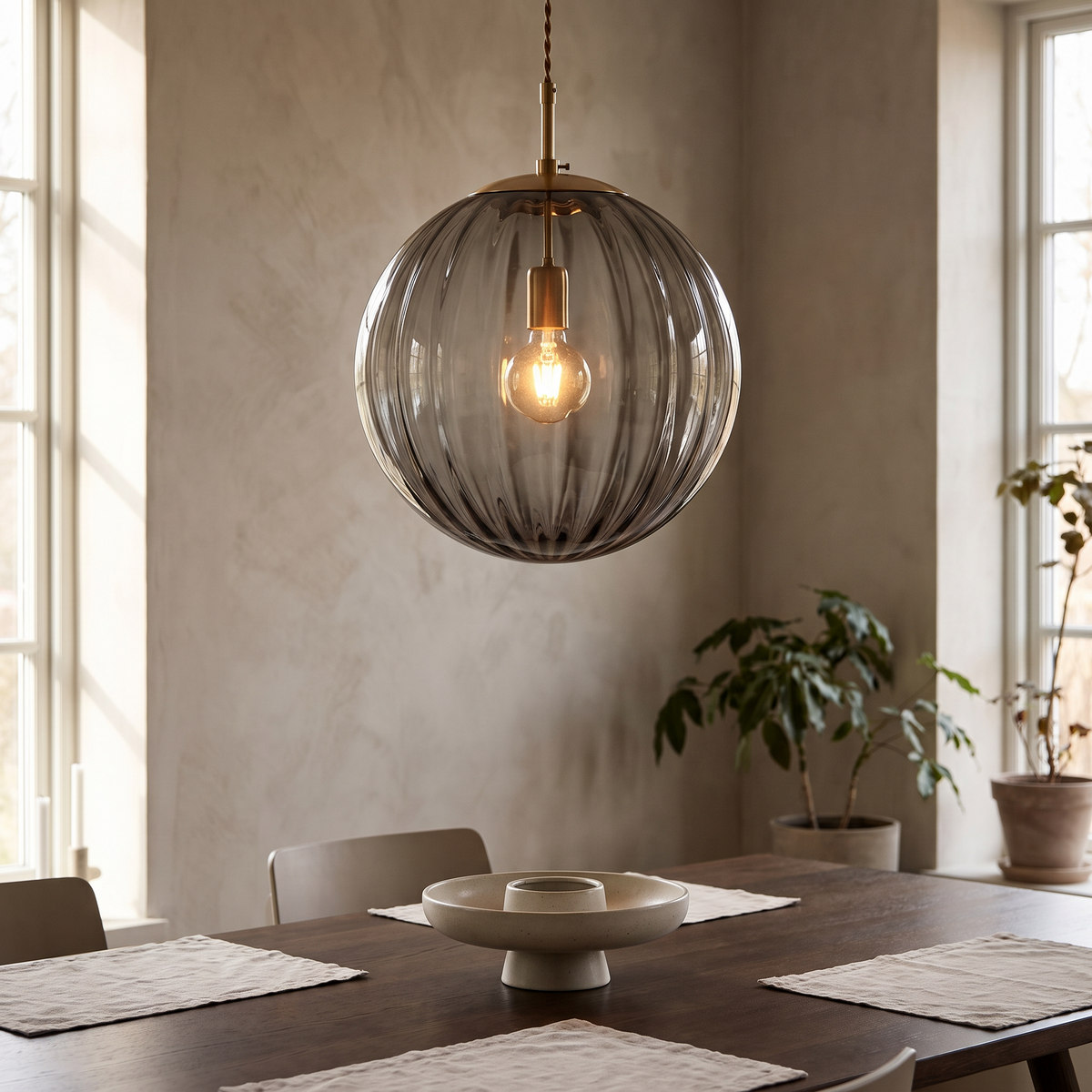 Glass Ball Pendant Light - Smoky Gray / 20cm