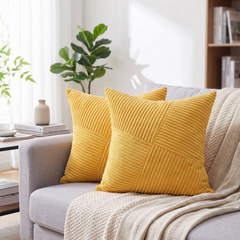 Striped Corduroy Cushion Cover - Yellow / 45x45cm