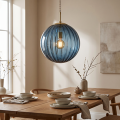 Glass Ball Pendant Light - Blue / 20cm (Fix)