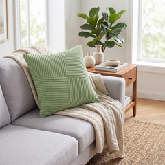 Striped Corduroy Cushion Cover - Green / 45x45cm