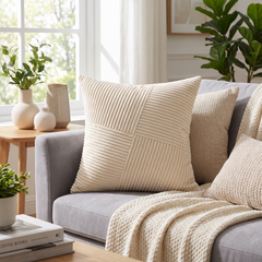 Striped Corduroy Cushion Cover - Beige Yellow / 45x45cm