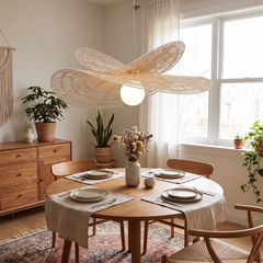 Hemp Rope Rattan Chandelier - Beige - 50cm