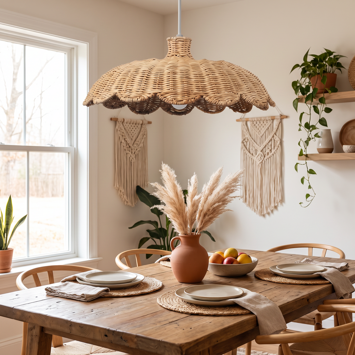 Natural Rattan Weave Pendant - Dia 40cm / Natural Rattan