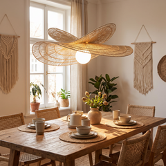 Hemp Rope Rattan Chandelier - Beige - 40cm